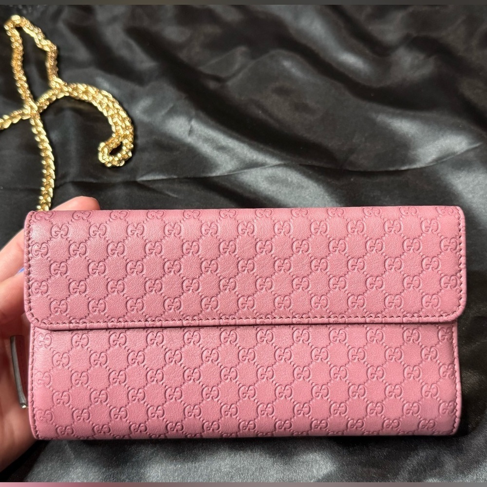 New Gucci microguccisimma pink leather continental flap wallet